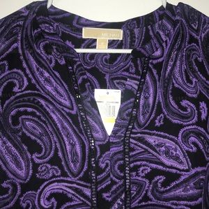 NWT Michael Kors Iris/Black Paisley Print Blouse M